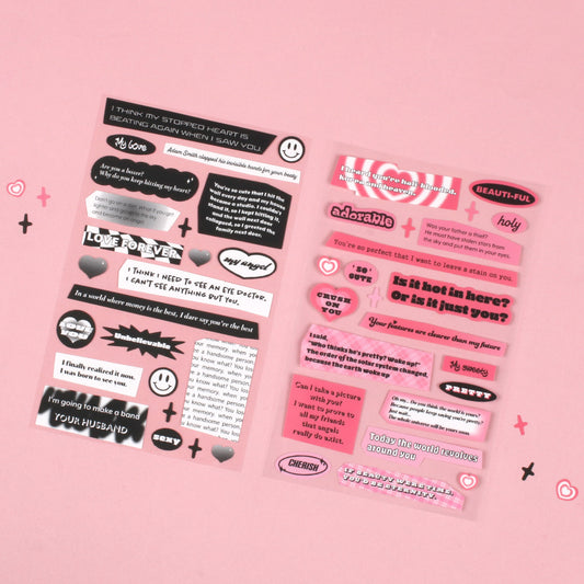BE ON D Korean BEING DRAMATIC sticker written in English Version BLACK and PINK Deco Sticker Sheet